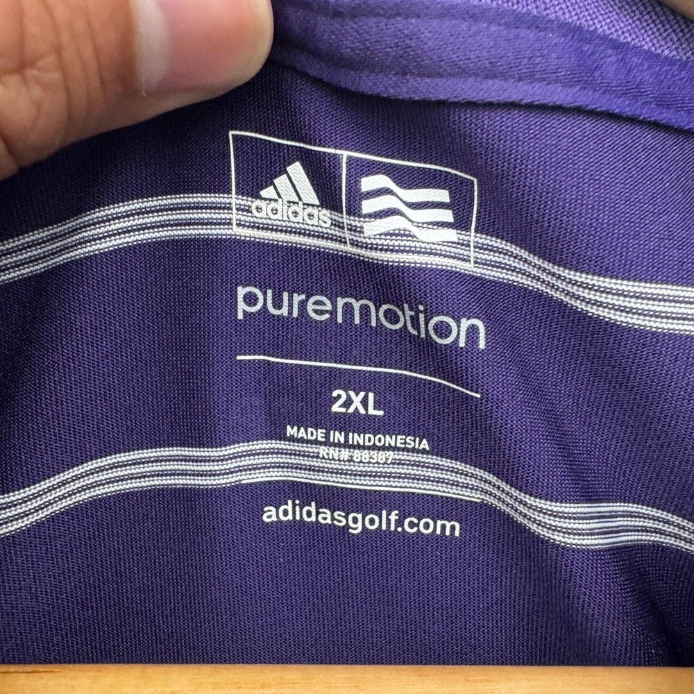 adidas puremotion Golf Polo Shirt Mens 2XL Purple Short Sleeve Striped Athletic - Picture 7 of 11
